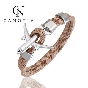 Pulsera de Plata Antigua de Moda para Parejas CANOTIV, Brazalete con Dije de Avión y Ancla para Hombre y Mujer - Product Image 6