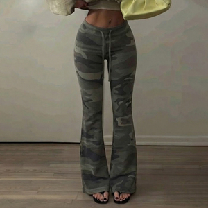Womens Summer Loose Camo Flare Pants with <b>Drawstring</b> Waist High Waist Stretchy Bootcut <b>Trousers</b> Y2K Streetwear Casual Bottoms - Product Image 5