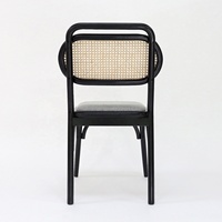 Chaise de salle à manger en rotin courbé, structure en bois massif avec dossier en rotin naturel, assise en tissu rembourré, chaise d'appoint sans accoudoirs
