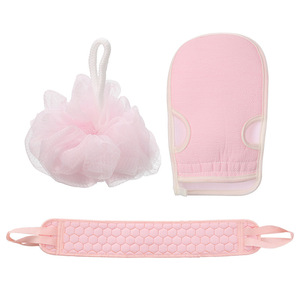 <b>Bath</b> <b>Sponge</b> Set With Back Scrubber And Loofah For Shower Cleaning And Body Care Microfiber Towel Combination Blue And Yellow - Product Image 5