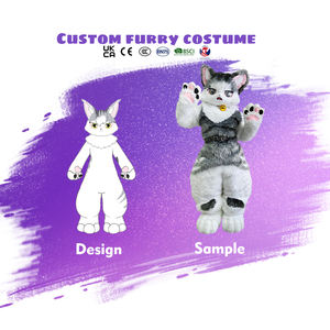 Costume de Mascotte Publicitaire Personnalisé en Fourrure Intégrale pour Enfants et Adultes – Chat Rose Gris à Pattes de Pattes de Renard – Déguisement Anime Cosplay - Product Image 2
