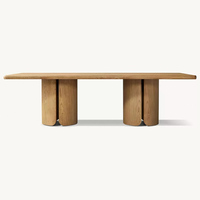 Table à manger rectangulaire moderne Wabi Sabi en chêne massif, plateau en bois, base cylindrique sculpturale pour la maison, la cuisine, l'hôtel, le restaurant