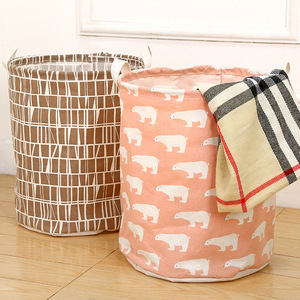 Panier à linge pliable rond en tissu de lin, organiseur de rangement pour vêtements, salle de bain, chambre, usage domestique - Product Image 4