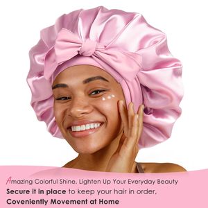 <span class=keywords><strong>Bonnet</strong></span> en satin de soie avec logo personnalisé en gros pour dormir <span class=keywords><strong>Bonnet</strong></span> de cheveux doublé en satin double couche avec bandeau de cravate pour femmes cheveux bouclés - Product Image 3