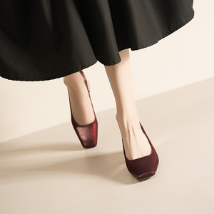 Escarpins à bout carré et talon bloc 5688D en cuir verni, talon moyen, style coréen, chaussures de bureau confortables - Product Image 3