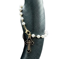 Charme de voiture Croix Chrétienne Perle Chapelet, Ornement de rétroviseur Croix en émail blanc, Accessoire de voiture Religieux