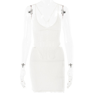 Women <b>Knitted</b> Two Piece <b>Set</b> Sleeveless Backless Solid Color Casual Suit Khaki Black White MYC0839 - Product Image 5