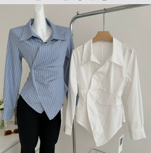 Blouse décontractée pour <span class=keywords><strong>femme</strong></span>, style cardigan, nouvelle collection, tendance, cintrée à la taille, asymétrique, polyvalente, haut court - Product Image 1