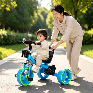 Tricycle pour enfants de 1 à 5 ans, vélo à pédales pour bébé, poussette pour enfant avec lumières, voiture à pousser en plastique pour bébé. - Product Image 2