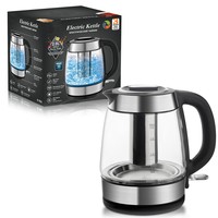 Bouilloire électrique en verre borosilicate transparent de 2 L avec infuseur, 2200 W, lampe LED, bouilloire électrique pour thé et eau, pour la maison et le bureau