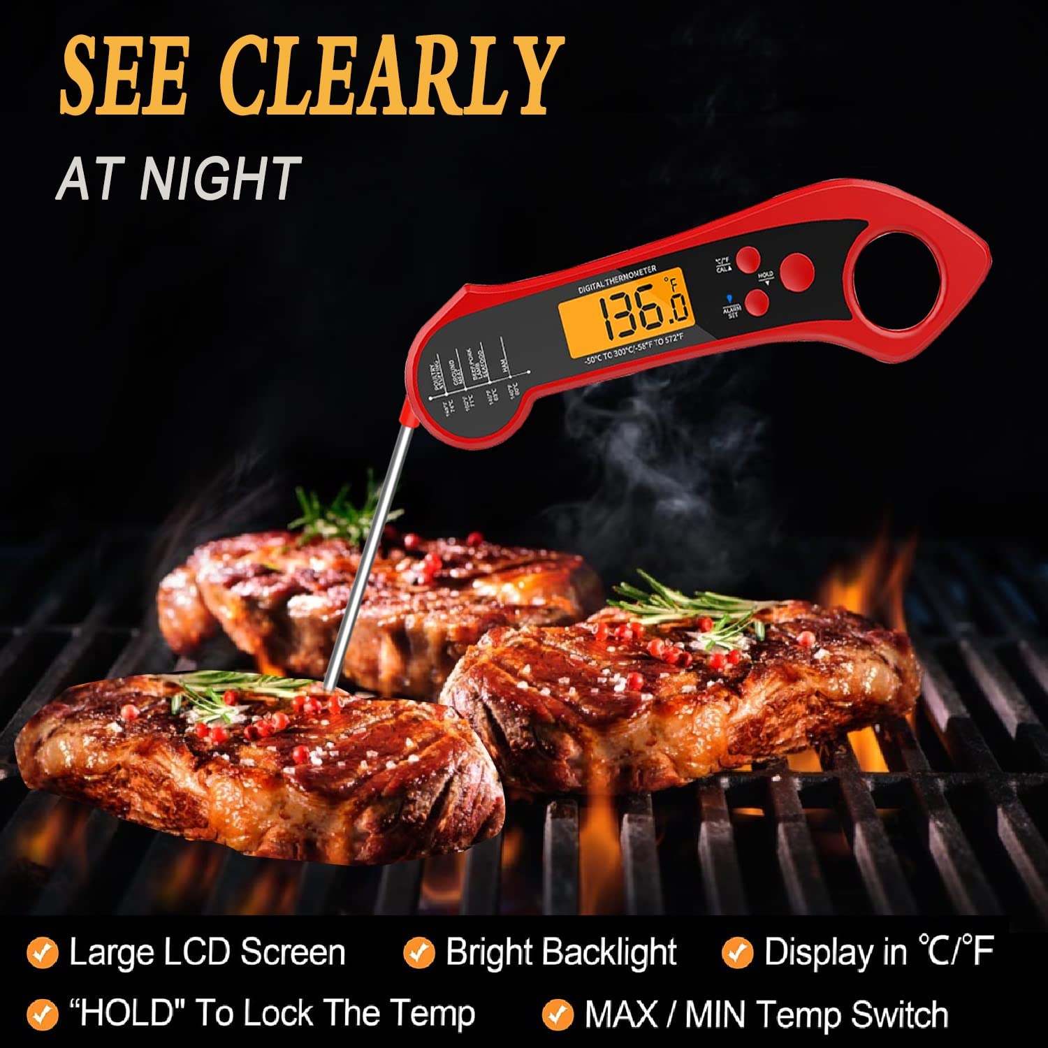 Dual Probe  Instant Read Meat Thermometer for Cooking  Waterproof Thermometer for Kitchen Oven Smoker