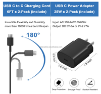 Chargeur mural USB-C super rapide 25W PD avec câble Type-C pour Samsung Galaxy S22 Ultra/S22+/S21