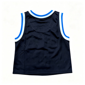 Maillot de basketball court personnalisé brodé, avec bordure rayée au col et aux emmanchures, en maille sans manches, haut pour supporter de basketball, tenue de match - Product Image 5