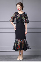 Grande taille femmes robe de soirée 2025 printemps été mariée mère Sexy Tulle maille broderie Patchwork Midi noir blanc robe moulante