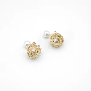 Europe luxury Wire wrapped pearl stud earrings jewelry accessories women earring trendy dangle chain ear