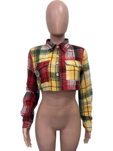 Kedatangan Baru 2026 Pakaian Wanita Musim Gugur Berkualitas Tinggi Atasan Crop Bermotif Kotak-kotak Blus Kemeja - Product Image 2