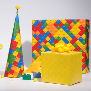 Bright Color <b>Building</b> Brick Decorative Wrapping Paper Roll For Children <b>Block</b> Party Holiday Toy Gift Packing Supply - Product Image 4