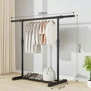 Séchoir <span class=keywords><strong>à</strong></span> sol en <span class=keywords><strong>m</strong></span>étal massif simple Porte-manteau vertical <span class=keywords><strong>à</strong></span> double niveau pour chambre ou balcon Installation facile sur pied - Product Image 2