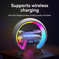 Multifunctionele Wekker Rgb Sfeer Lamp Draadloze Oplader & Bt Speaker Voor Thuis Decor Bureau Klok Wake Up Light