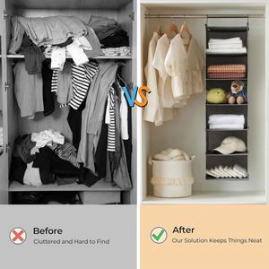 6 Tier Non-Woven Hanging Closet Organizer with 2 Metal <b>Hooks</b> Weekly Kids Clothes Storage <b>Shelf</b> with Day Labels for Wardrobe - Product Image 5