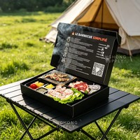 Boîte alimentaire jetable carrée en plastique et papier personnalisé, écologique, imprimée UV, pour grillades, plats à emporter, barbecue, bento, déjeuner