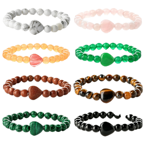New Fashion Handmade Gold Plated Tiger Eye Natural Stone Stretch <b>Beaded</b> <b>Bracelet</b> Crystal Heart Charm Gemstone for <b>Men</b> Women Gift - Product Image 1