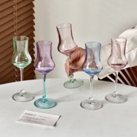 Copa de Vidrio de Tulipán de Colores Hecha a Mano, Copa para Degustación de Whisky, Copa para Vino Dulce y Champán, para Decoración del Hogar o Bar
