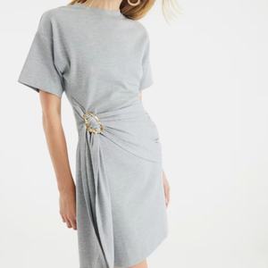 เดรสเสื้อยืดสีเทาลายดอกไม้เล็กๆ พร้อมเข็มขัดระบายสไตล์วินเทจตะวันตก น่ารัก ใส่ได้ทั้งงานทางการและไปเที่ยวทะเล ไซส์ XL  ซับในลายเรียบ ไซส์ L - Product Image 4