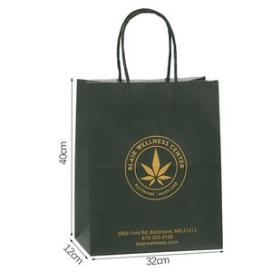 Bolsa de Papel Kraft Blanca Impresa en Negro y Verde con su Logotipo, Bolsas de Regalo y Envío con Asa - Product Image 1