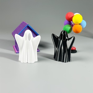 Ornamento Fantasma Stampato in 3D, Stile Minimalista Bianco e Nero, Decorazione da Scrivania 3D, Modello Atmosferico per Halloween, Decorazione Festiva - Product Image 1