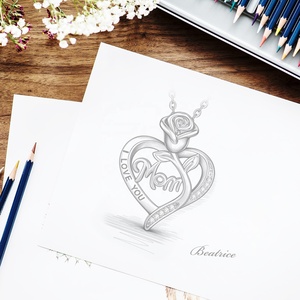 Joyería al por Mayor para el Día de la Madre, Collar con Colgante de Corazón de Flor de Rosa en Cobre Rodio, Grabado con la Frase "TE AMO MAMÁ" para Mujer - Product Image 6