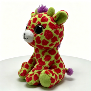 Peluche girafe verte et rouge à pois, avec des cheveux violets et de grands yeux, jouet en peluche doux pour enfants de 3 ans et plus - Product Image 3