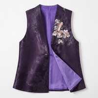 Nouveau Gilet Rétro Sans Manches en Soie Satinée Xiangyunsha Chinoise avec Broderie Française Faite Main et Un Bouton pour Femme