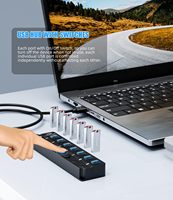Hub USB 3.0 7 ports 5 Gbps avec câble de 0,3 m ou 1,2 m, indicateur LED et interrupteurs individuels marche/arrêt pour ordinateur portable, PC, téléphone portable, appareil photo