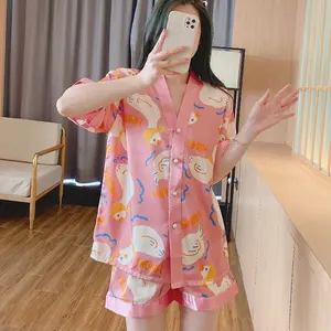 2023 Summer hot selling new ice silk women's suit valentines day pajamas night dresses for woman pajama Cardigan home clothes