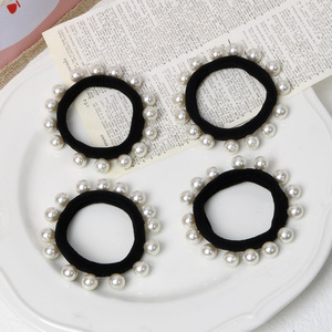 Kích Thước Lớn Màu Đen Liền Mạch Tóc Ban Nhạc Cao Su Với Ngọc Trai Cho Phụ Nữ Chất Lượng Cao Tóc Đàn Hồi Quan hệ Cô Gái Tóc Sợi Dây Thừng Hairbands Bán Buôn - Product Image 1