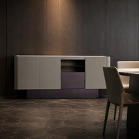 Buffet moderne minimaliste de 2 m en placage de chêne blanc naturel, armoire de salle à manger laquée vert armée pour mobilier de maison
