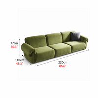 Canapé de détente 3 places en tissu velours vert avec structure en bois, design moderne et épuré pour salon contemporain, certifié CE ROHS SGS