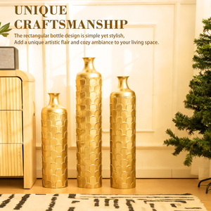 Ensemble de 3 vases décoratifs en métal doré pour la maison, grandes dimensions, 25,2 pouces, 29,33 pouces, 34,25 pouces - Product Image 5