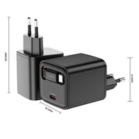 Chargeur mural GaN 65W PD 3.0 QC2.0, charge rapide, câble rétractable pour ordinateur portable, double port Type C, prise EU, adaptateur de voyage