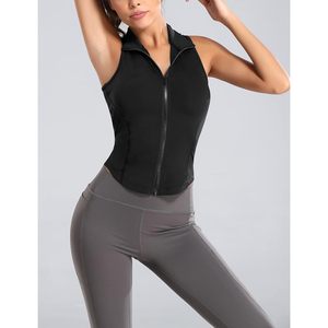 FOXA Women's Sleeveless Full Zip Yoga Vest Crop Top <b>Workout</b> Gym <b>Jacket</b> Active Stretch Breathable Sweat Wicking Quick Dry - Product Image 2