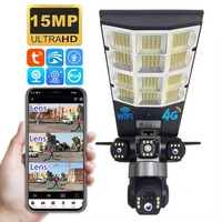 Caméra de surveillance solaire sans fil extérieure 12MP 6K à 3 objectifs V380 Pro WiFi 4G avec carte SIM, caméra de sécurité CCTV et éclairage public solaire