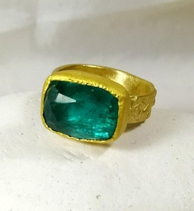 Anello con dettagli incisi a trama blu-verde, regalo di gioielleria retrò da donna - Product Image 6
