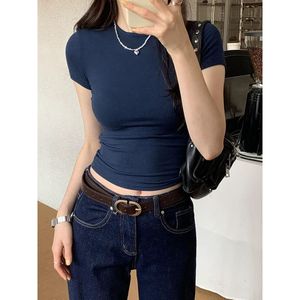 Camiseta Corta de Verano para Mujer, Elástica, Lisa, Ajustada, Básica, Versátil, de Manga Corta, al por Mayor - Product Image 1
