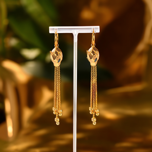SmileJoyas PBBA-880 Women's Tassel Drop Earrings 316L Stainless Steel <b>Gold</b> Plated Sustainable Resistant Trendy <b>Party</b> Accessory - Product Image 3
