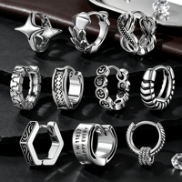 Boucles d'oreilles créoles rondes en acier inoxydable pour hommes, style punk gothique vintage, avec zircon, pour REACH PASS