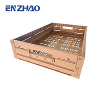 Caisse de rangement pliable en plastique à effet bois, ventilée, empilable, avec poignée, pour usage domestique