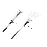 Râteau à balai métallique réglable à 9 dents avec manche en aluminium Râteau de jardin en acier pour pelouse