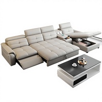 Canapé en cuir électrique multifonctionnel avec rangement, caractéristiques télescopiques, design moderne et épuré, structure en bois pour petits espaces