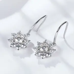 Plata vintage 2024 plata 925 mujeres 5mm redondo moissanite piedra aro pendientes esterlina